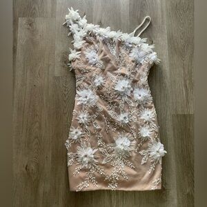 elliatt bellatrix white 3d floral embellished one shoulder bridal mini dress NEW